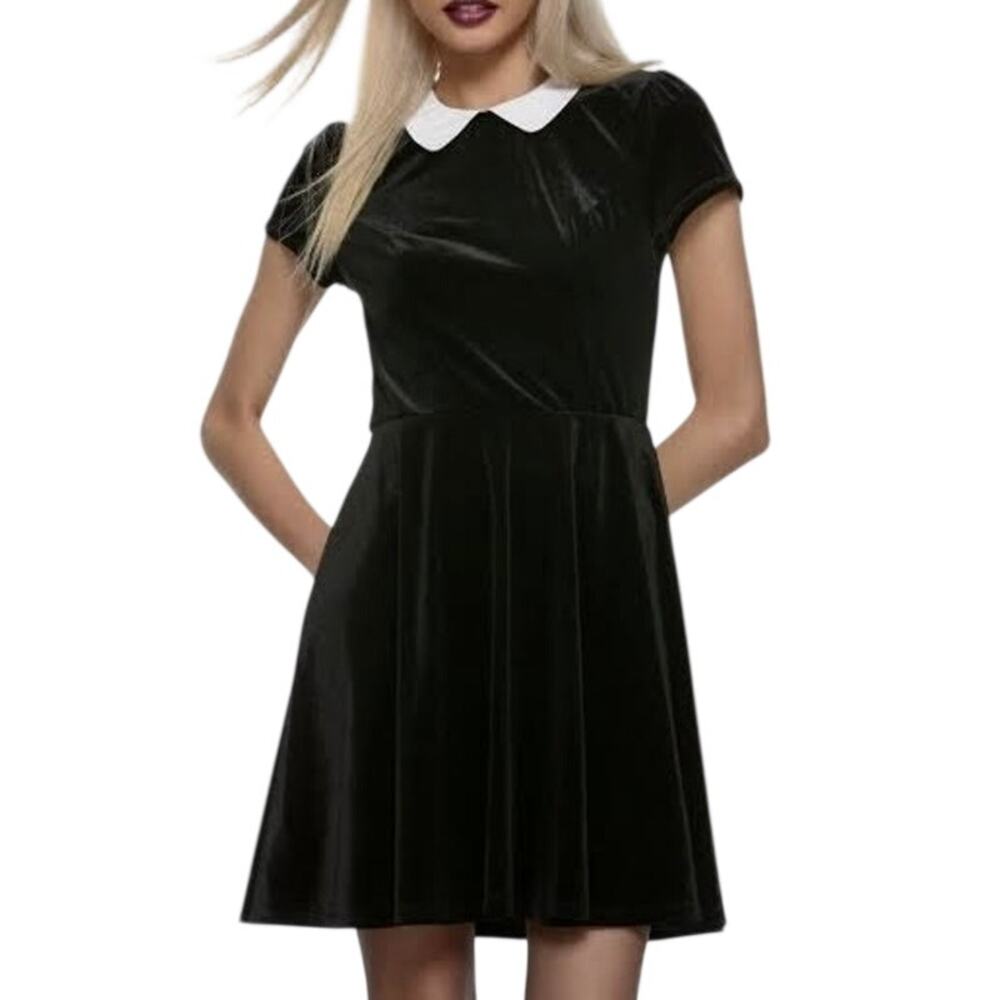 Hot Topic Black Velvet Retro Wednesday Dress Goth Academia Indie Pinup S